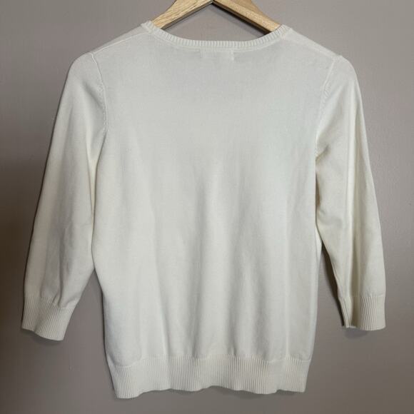 New W/Tags Lands' End Woman's 3/4 Sleeve Sweater Ivory Small Petite - Picture 7 of 7